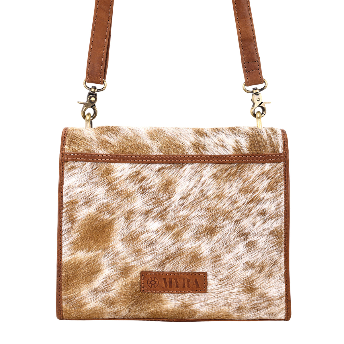 Hollowbend Crossbody Bag for Women in tan with hair on and leather strap