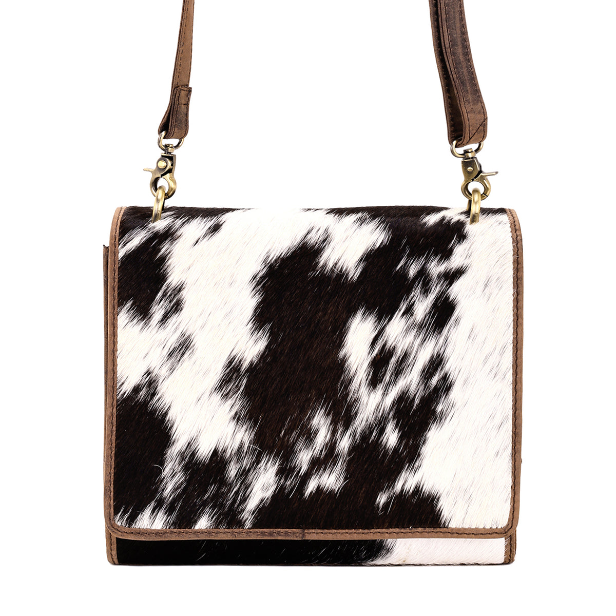 Hollowbend Crossbody Bag for Women in Black and white with hair on and leather strap