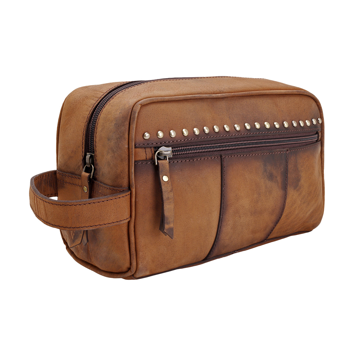 Cedar Bluff Men's Pouch in brown with studs