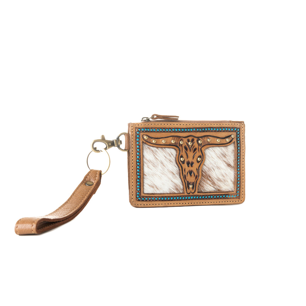 Hand Hewn Western Card Holder for Women in Khaki with hairon detail