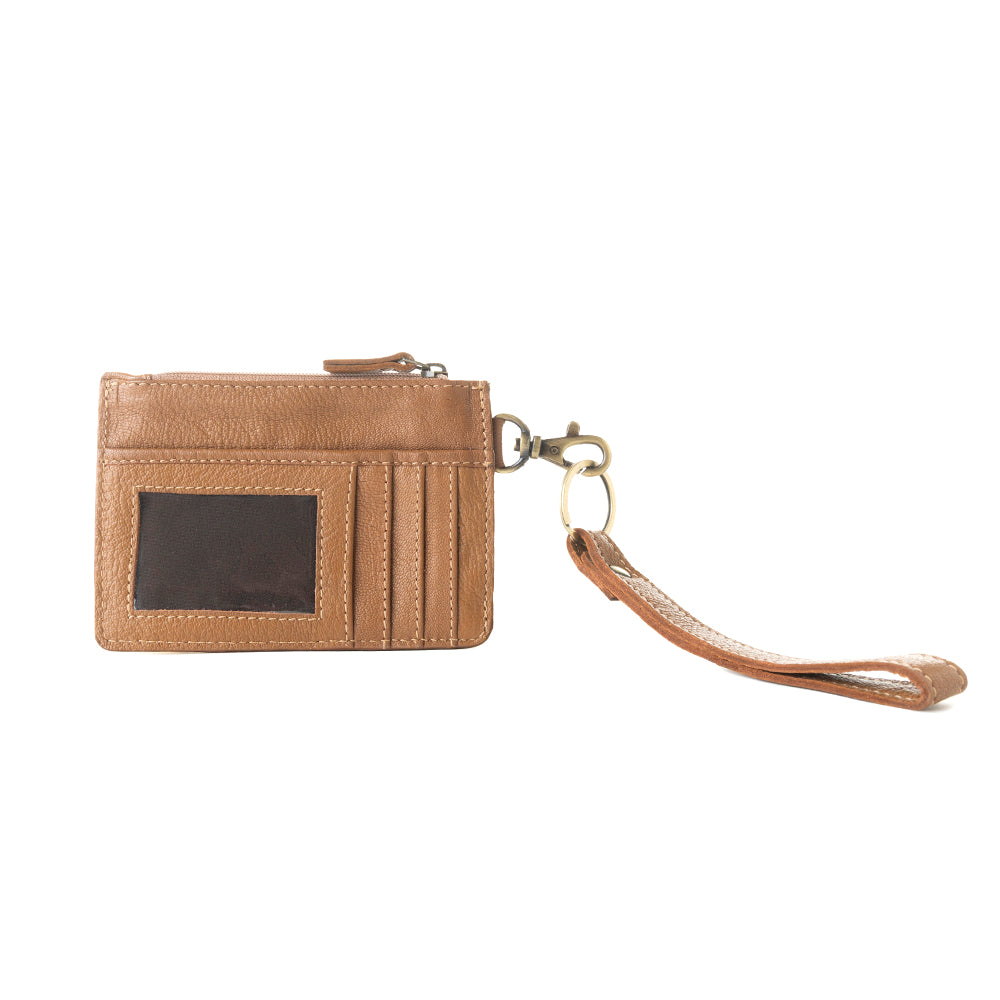 Hand Hewn Western Card Holder for Women in Khaki with hairon detail