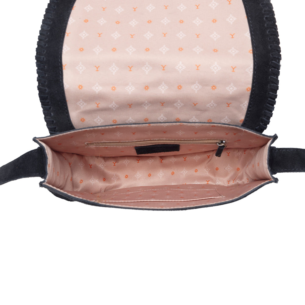 Yellowstone Iron Frontier Suede Leather Bag in Jet Black