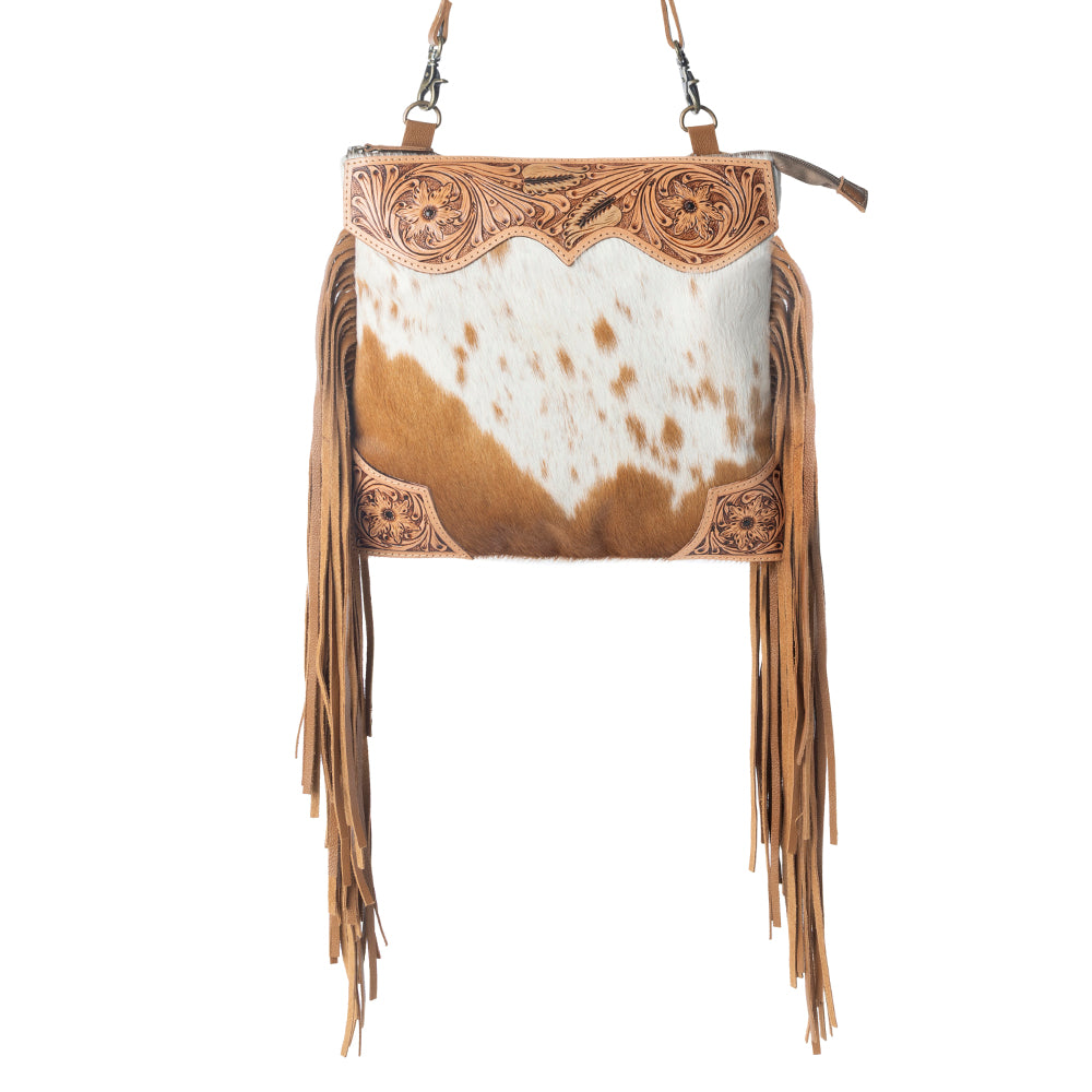 Tumbleweed Trail Fringed hand-tooled bag for women in Light Brown