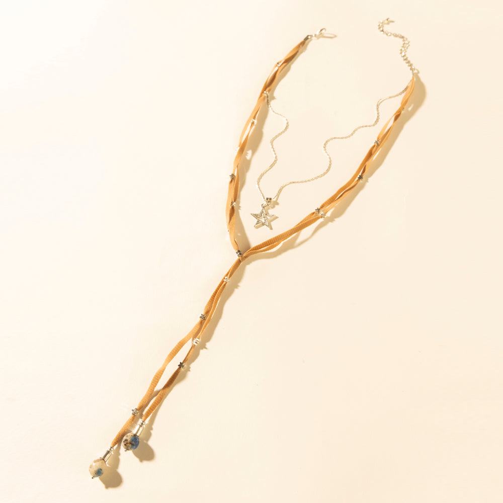 Ranchlight Star Leather Necklace in Saddle Tan