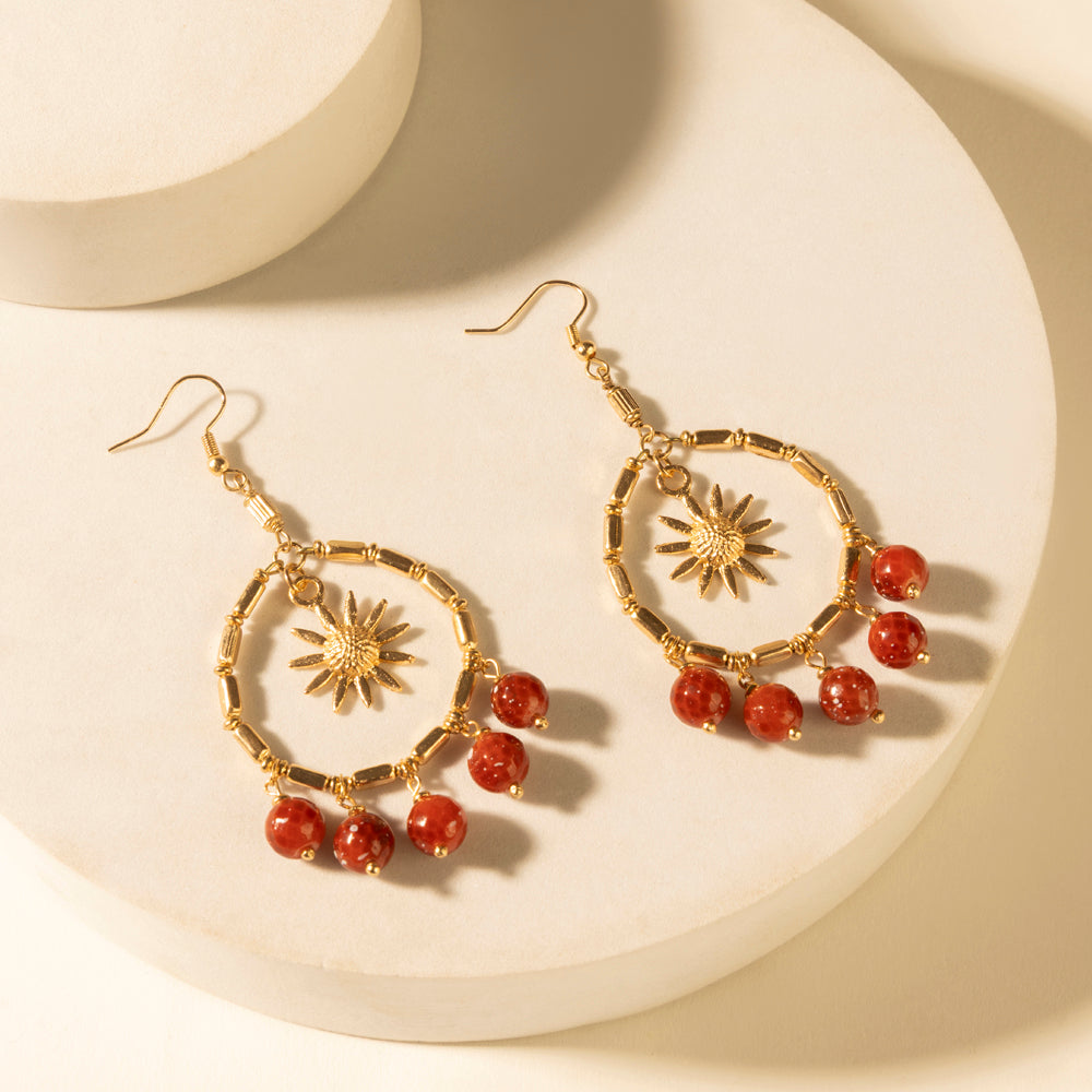 Red Mesa Sun Hoop Earrings in Burnished Tan