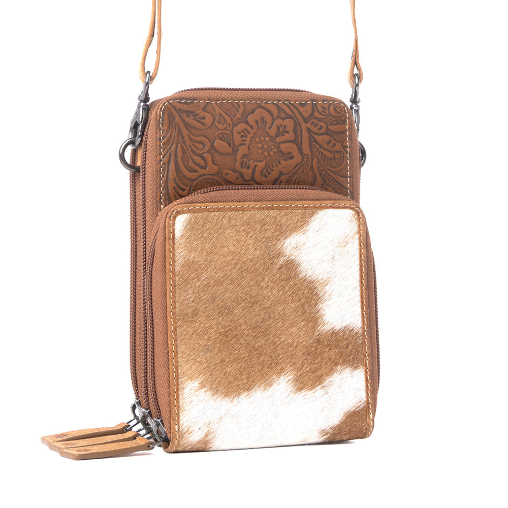 Rustler Ridge Embossed Leather Hairon Sling Bag in Sandstone Cream