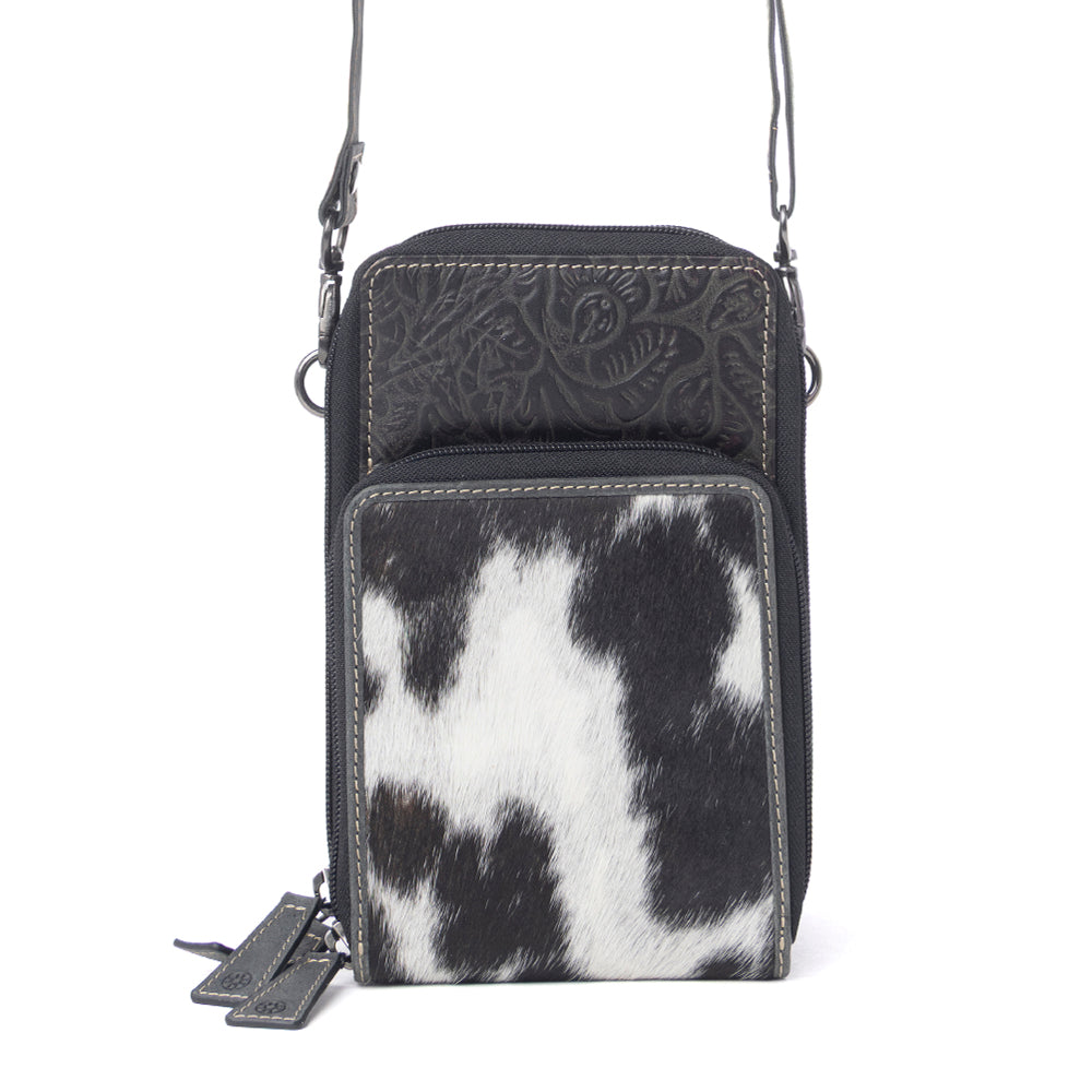 Rustler Ridge Embossed Leather Hairon Sling Bag in Slate Smoke