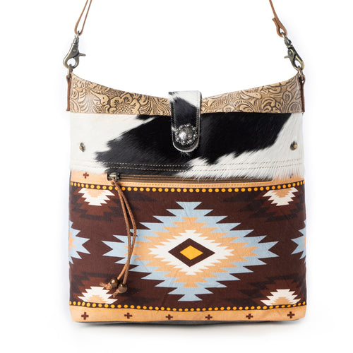 Wovenstone Western shoulder Bag for Women in rust with Aztec detail