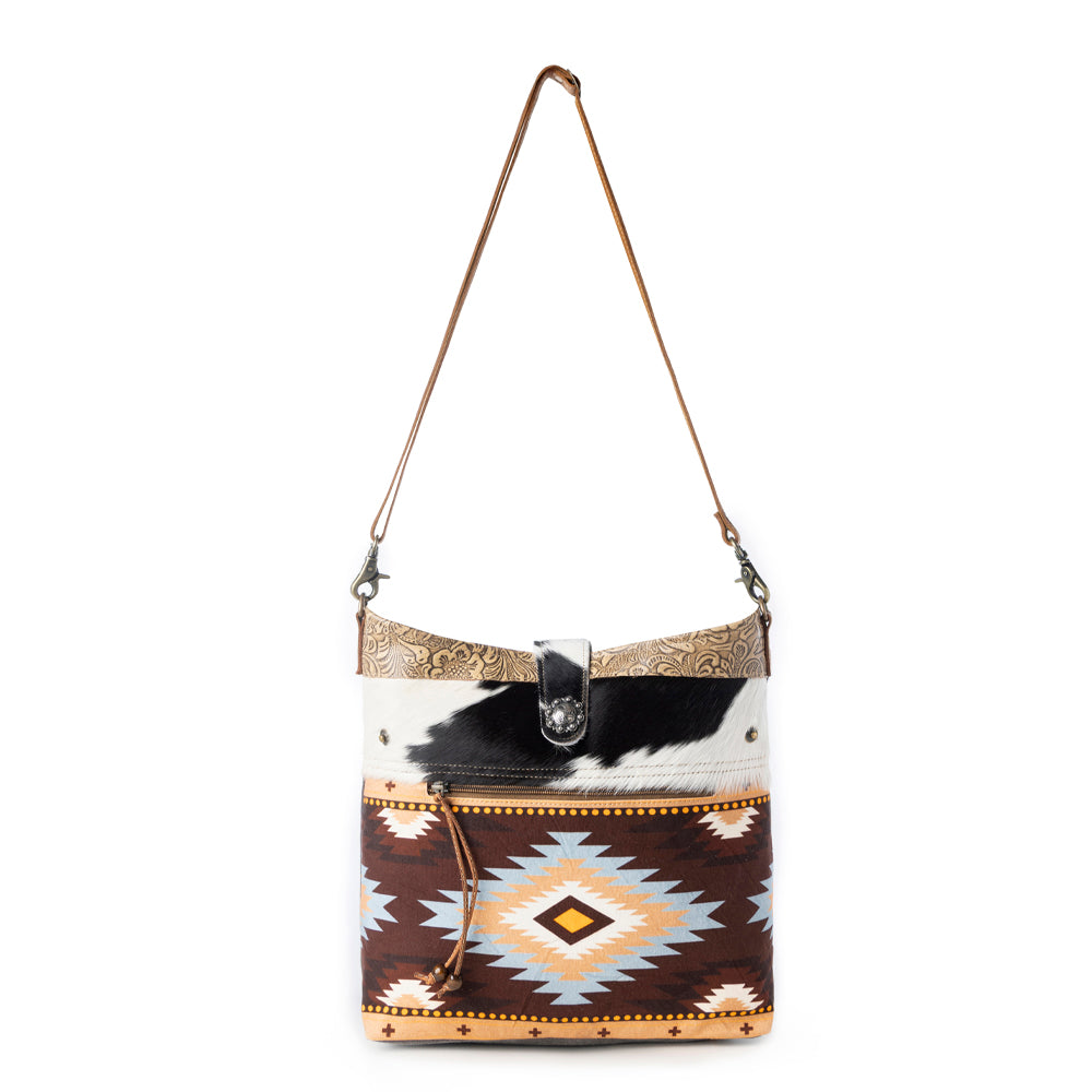 Wovenstone Western shoulder Bag for Women in rust with Aztec detail