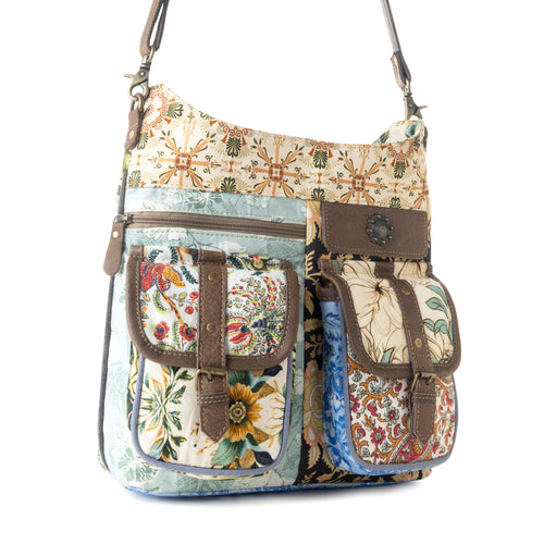 Le Fleur Bel Cowgirl Shoulder Bag for Women in yellow floral with leather and Concho details