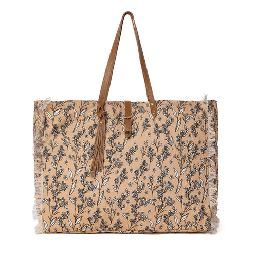 Brookside Cotton & Leather Weekender Bag in Warm Tan