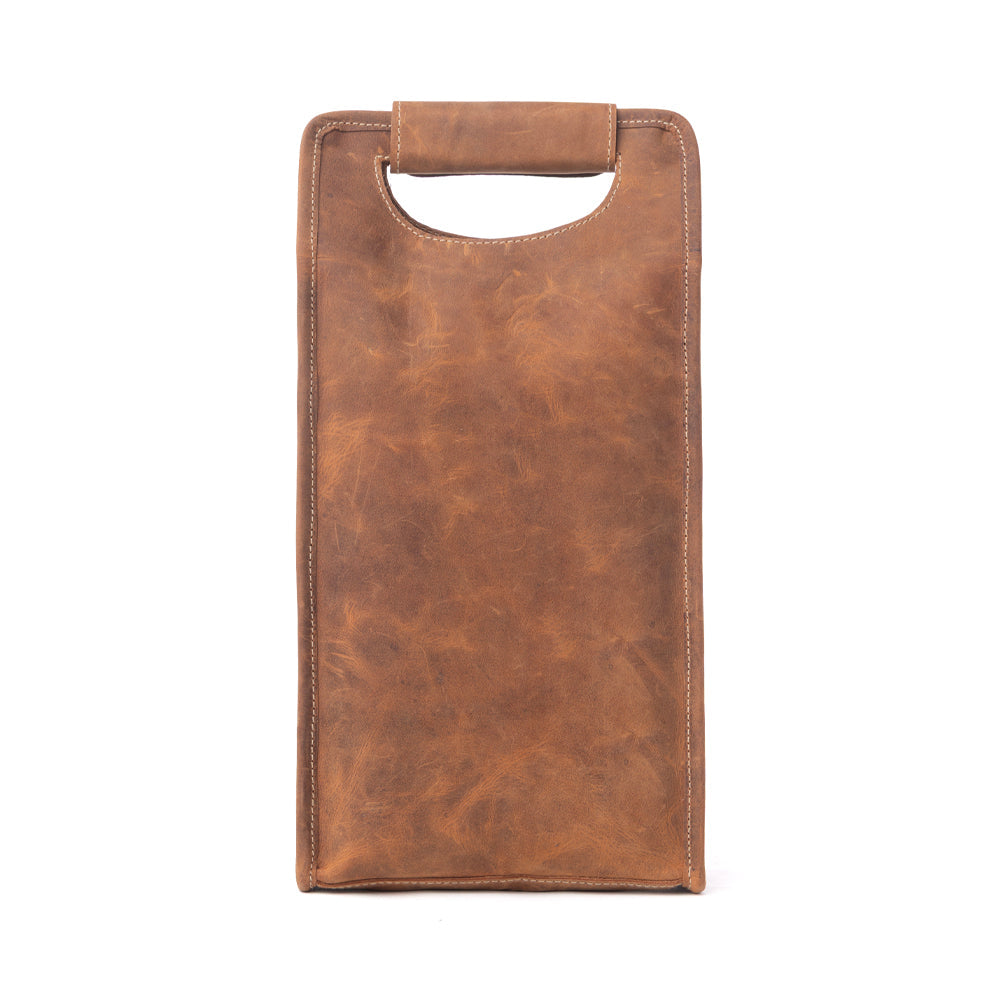 Cypress Field Hairon Leather Wine Bottle Holder in Shadow Cream Chestnut Brown