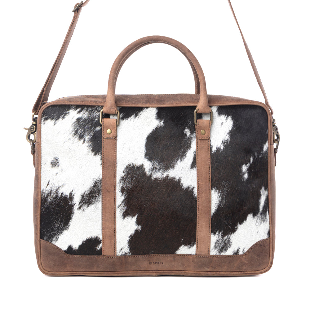 Ironpeak Hairon Leather Laptop Bag in Coal Snow