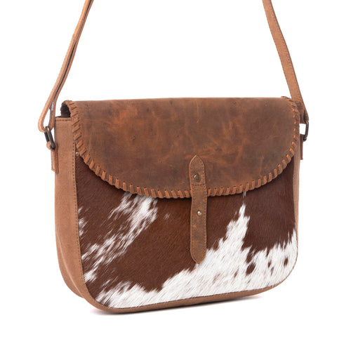 Honey Field Hairon Leather Messenger Bag in Sable Mist