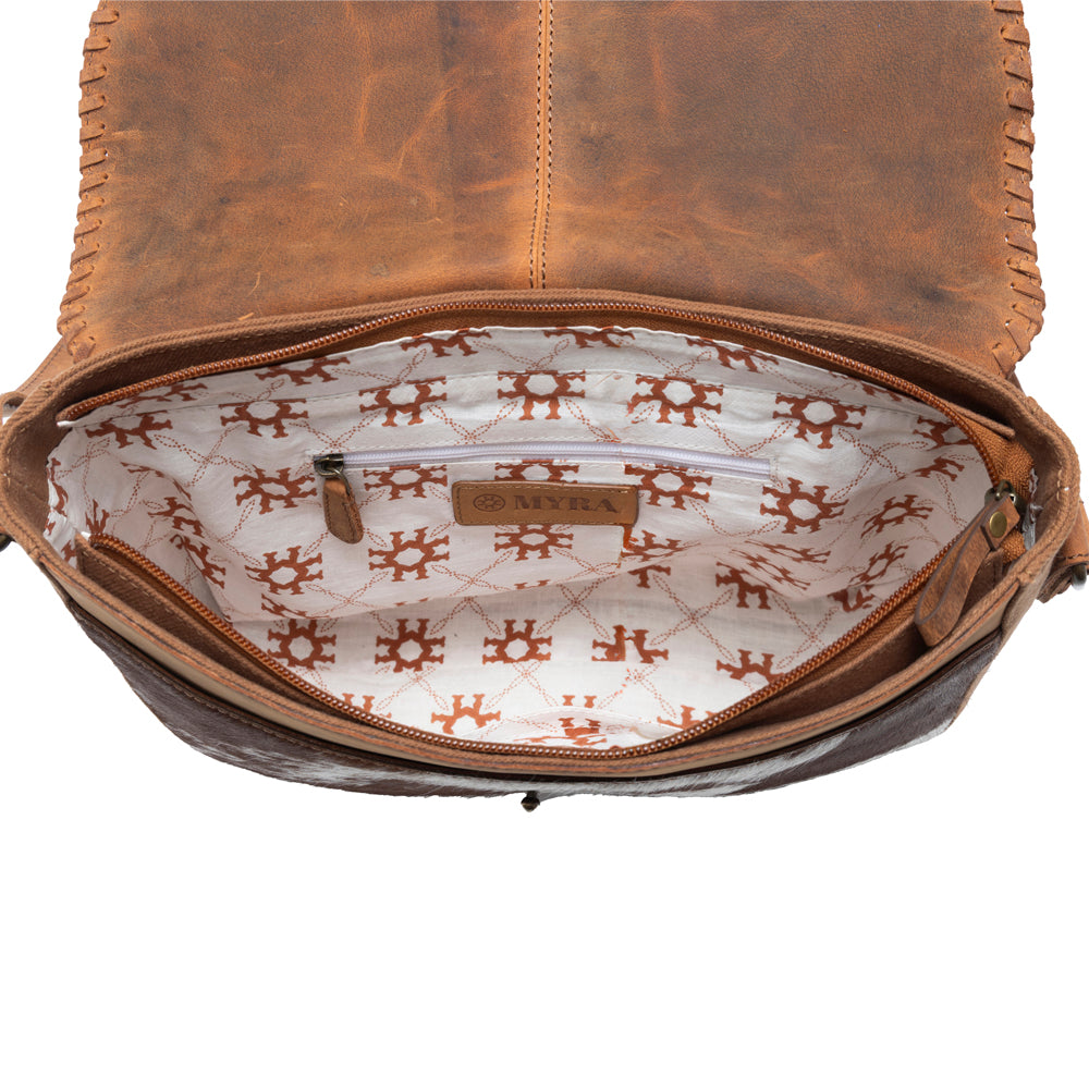 Honey Field Hairon Leather Messenger Bag in Sable Mist