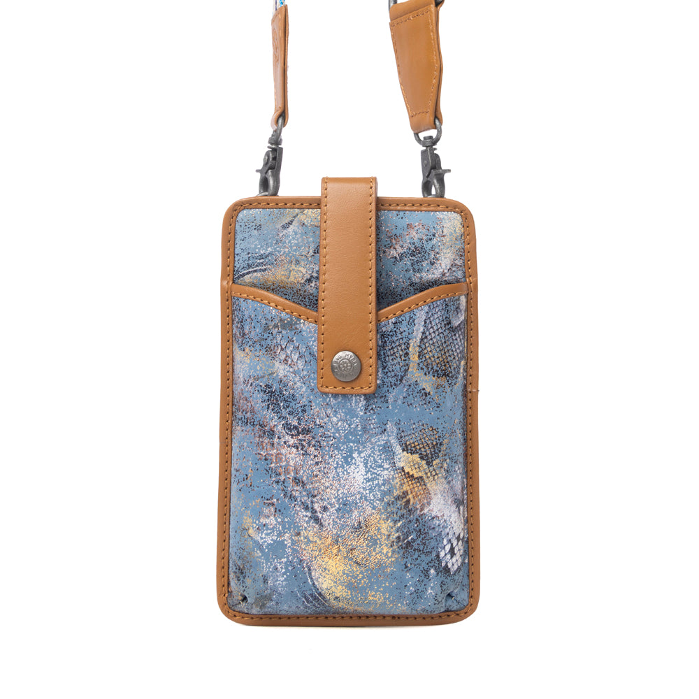Cedar Snake Print Leather Cell Phone Holder in Turquoise Sand