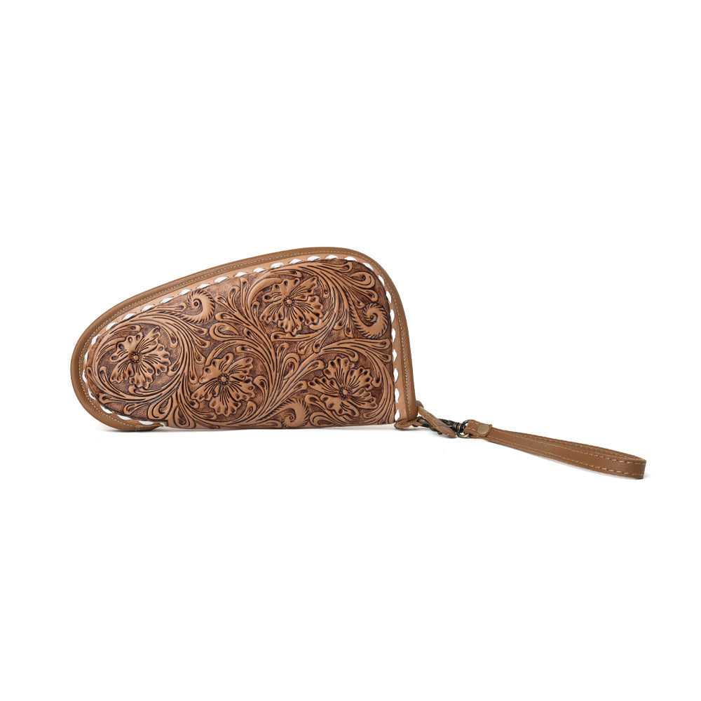 Bronzefall Handtooled Leather Gun Case in Saddle Tan
