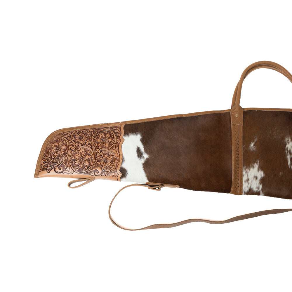 Redstone Divide Handtooled Hairon Leather Gun Case in Mocha Brown