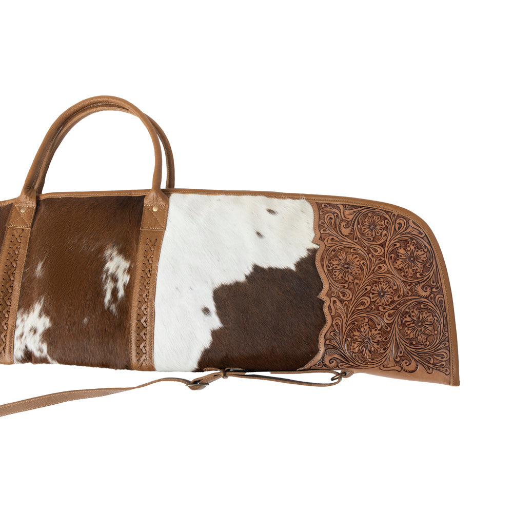 Redstone Divide Handtooled Hairon Leather Gun Case in Mocha Brown
