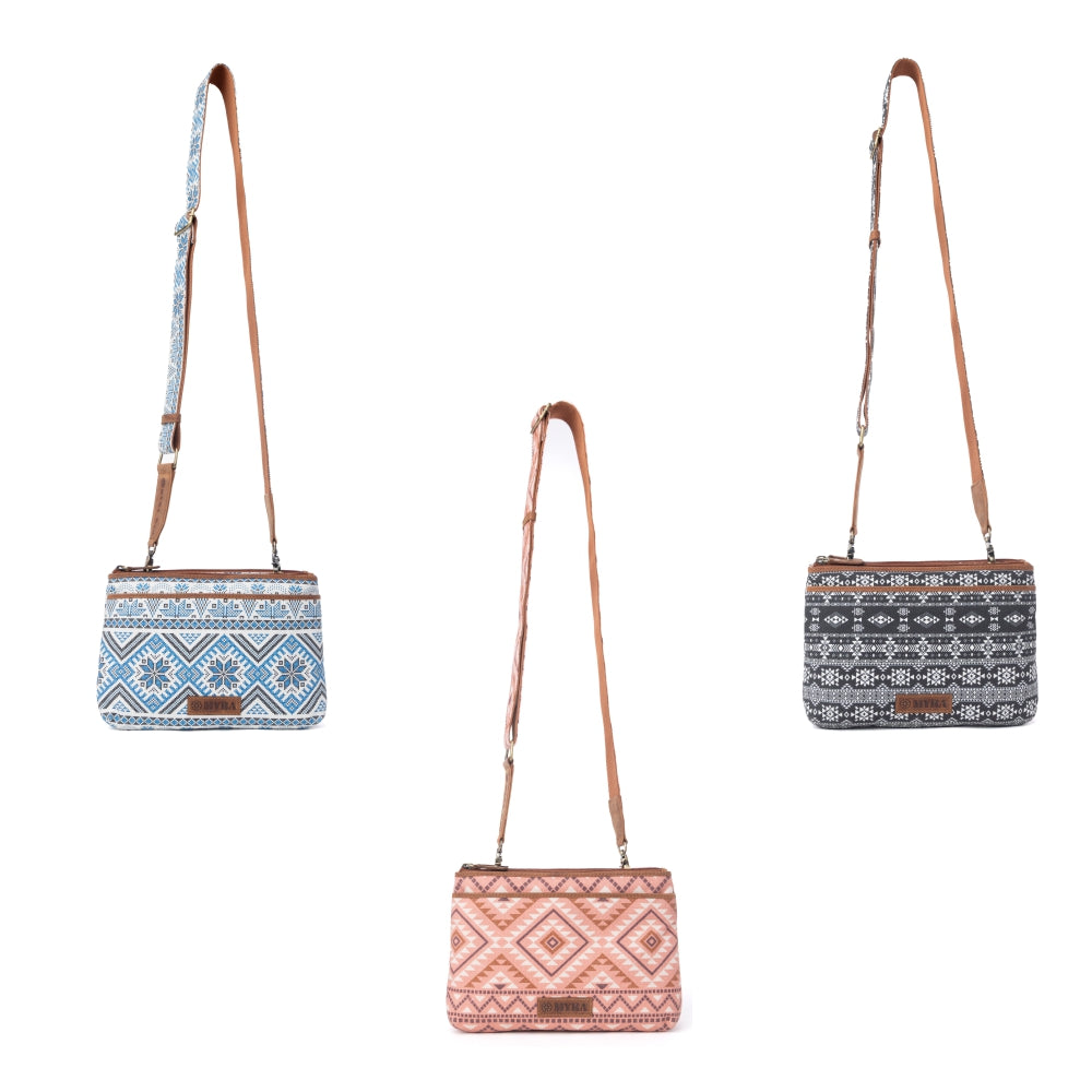 Tribal Hollow Cotton & Leather Crossbody Bag Variant Combo