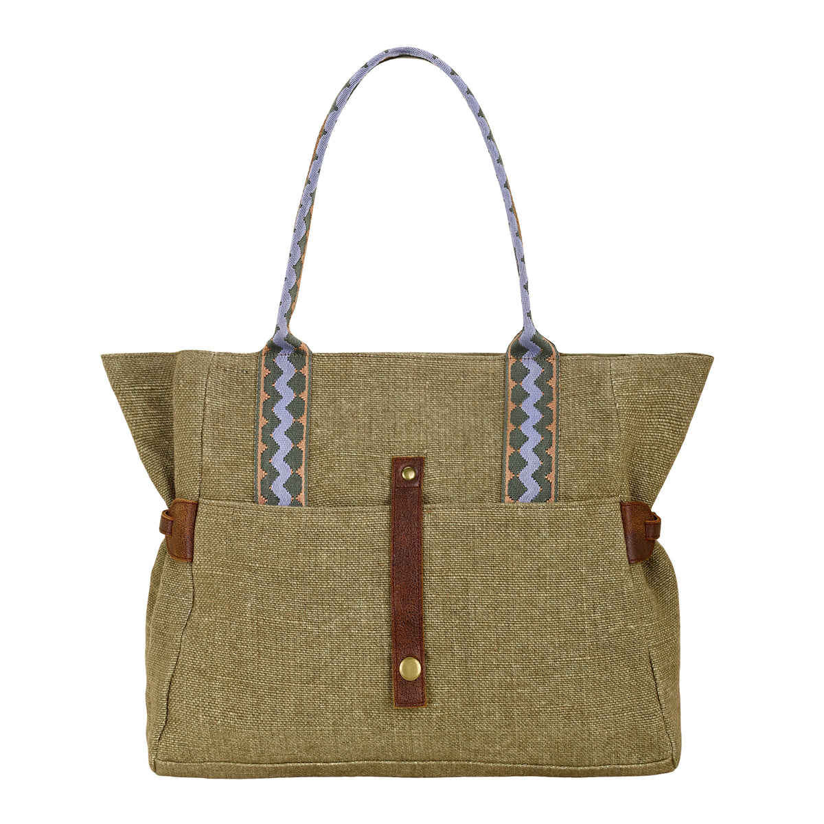 Cedar Draw Tote Bag for Women in olive with woven trim