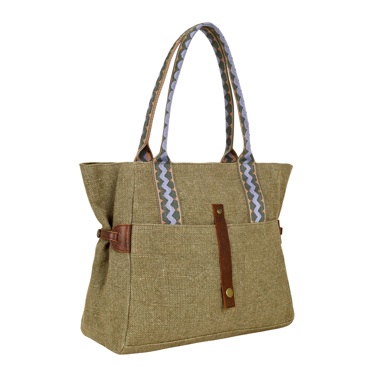 Cedar Draw Tote Bag for Women in olive with woven trim