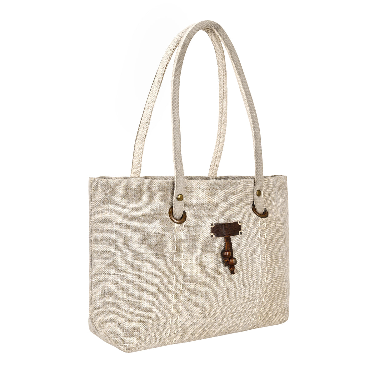 Amber Flats Tote Bag for Women in natural with saddle stitch