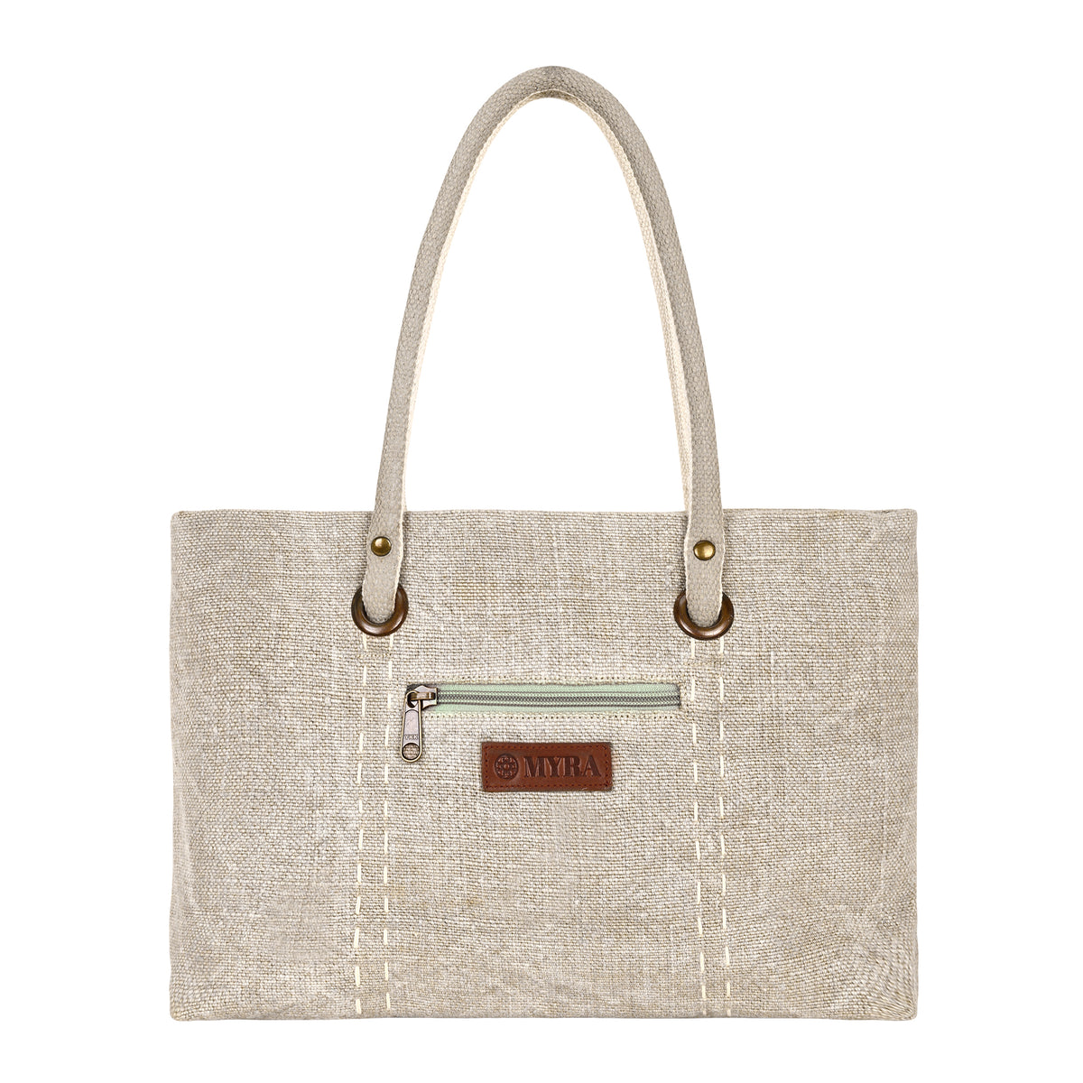 Amber Flats Tote Bag for Women in natural with saddle stitch