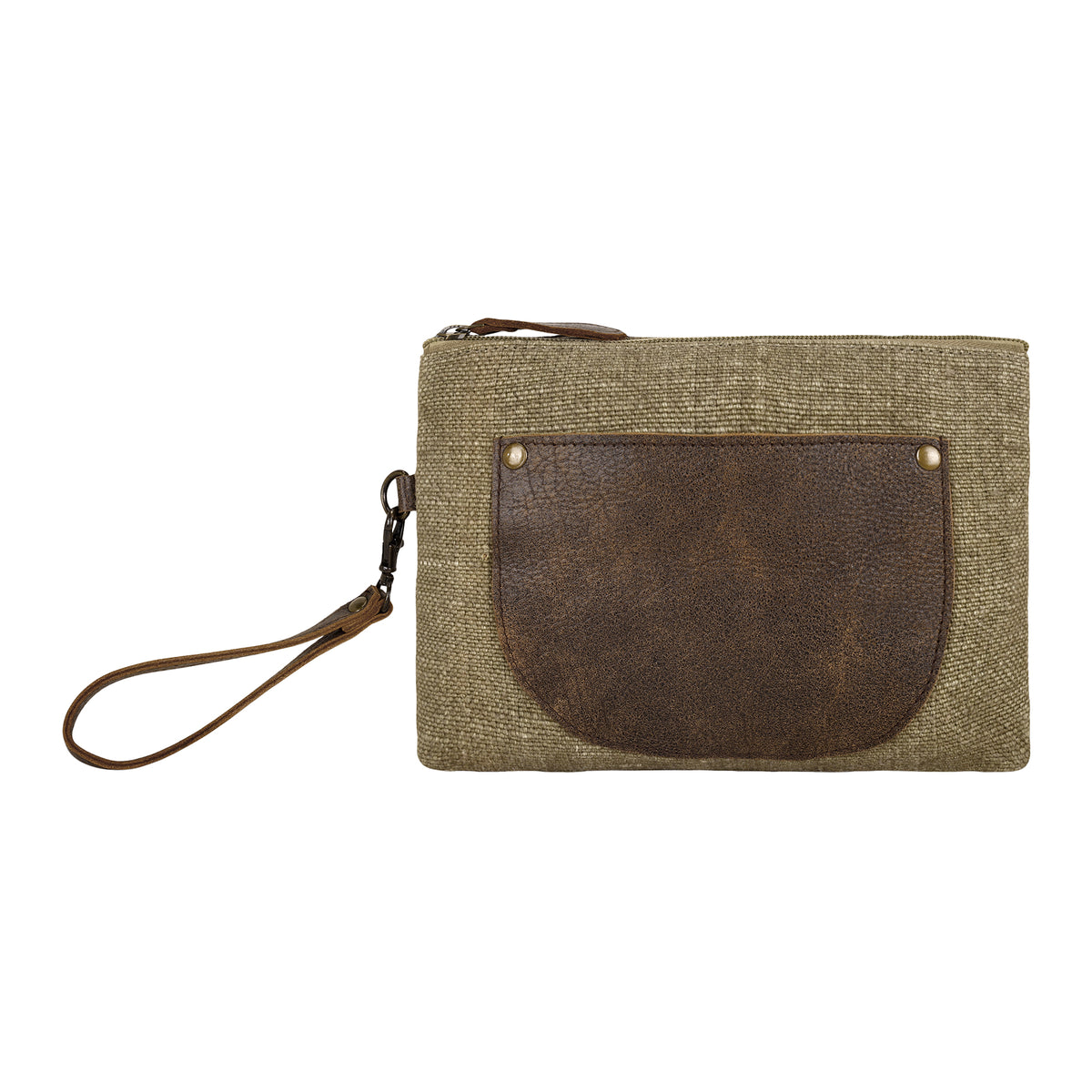 Barnlot Wristlet in olive with leather panel