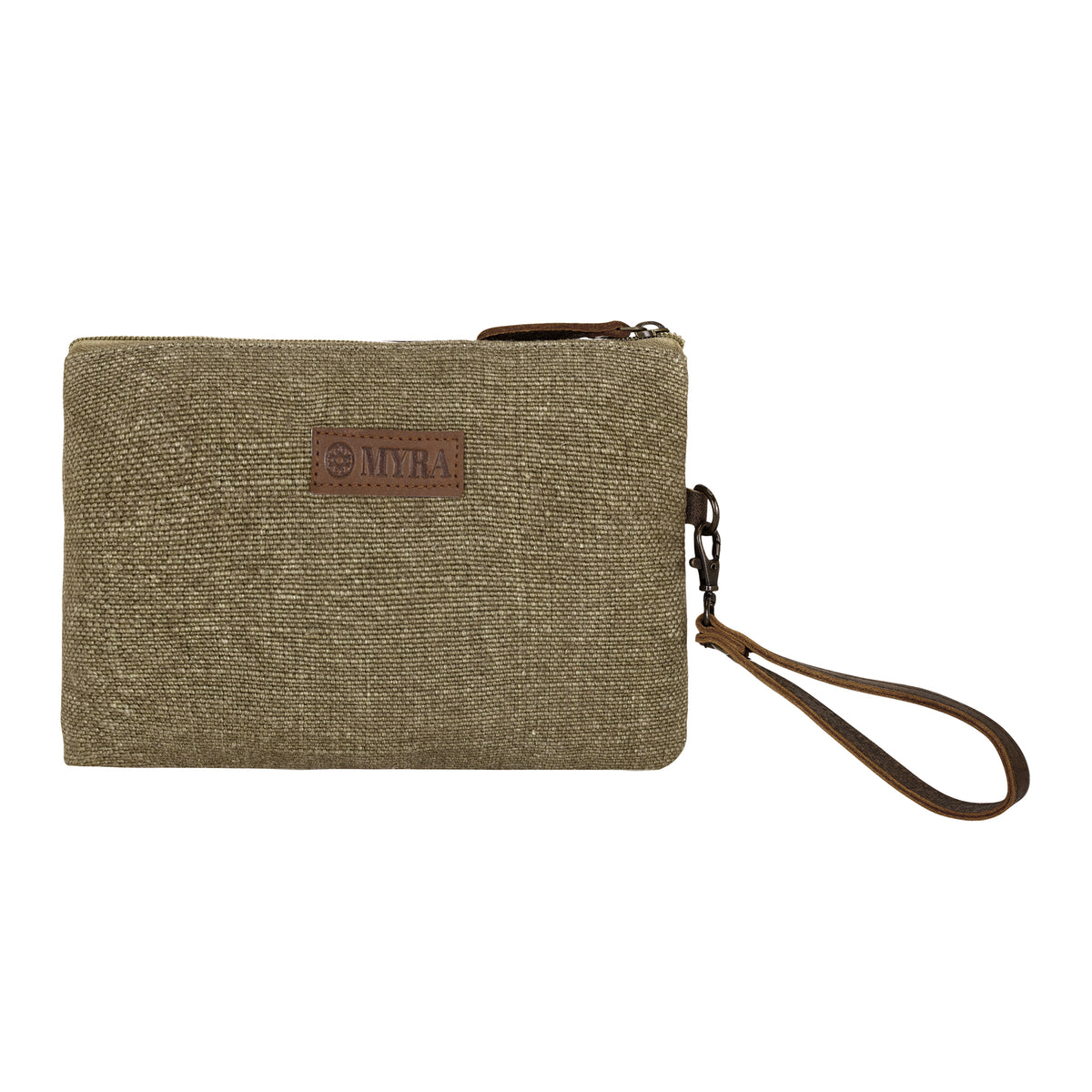 Barnlot Wristlet in olive with leather panel