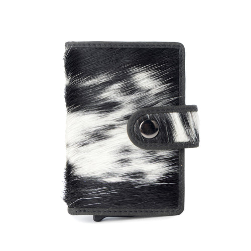 Dune Star Hairon Leather Credit Card Holder in Black & White