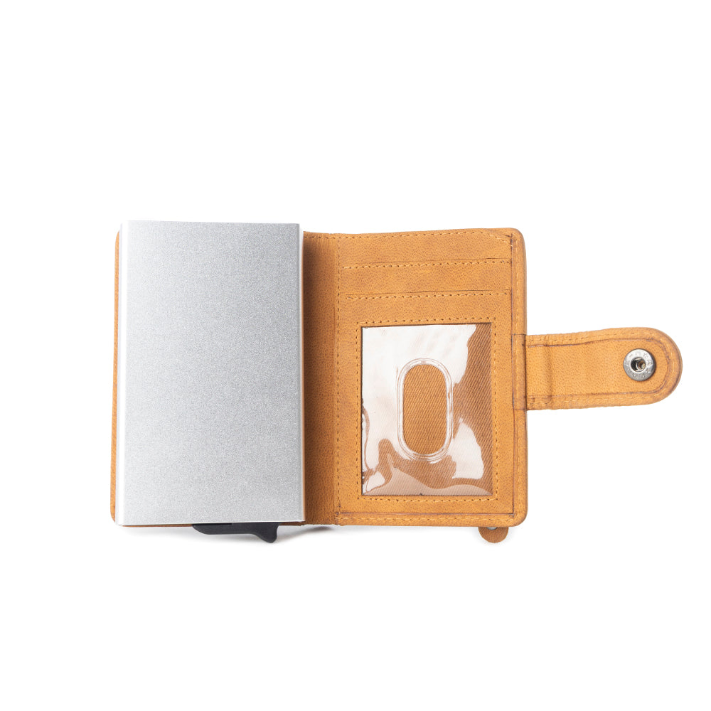 Dune Star Hairon Leather Credit Card Holder in Brown & White