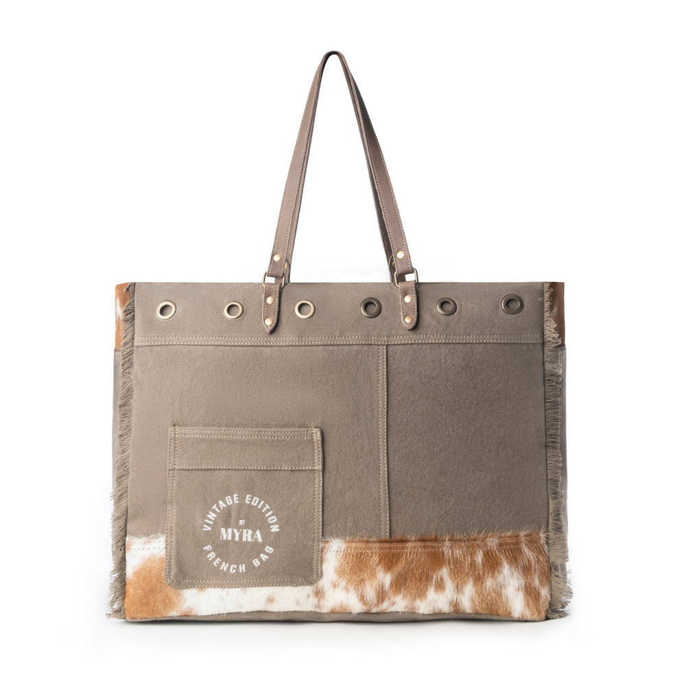 Ranger Hide Western Weekender Bag for Women in olive with hairon detail