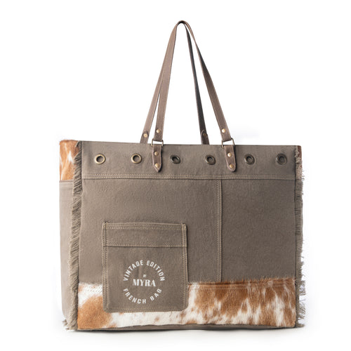 Ranger Hide Western Weekender Bag for Women in olive with hairon detail