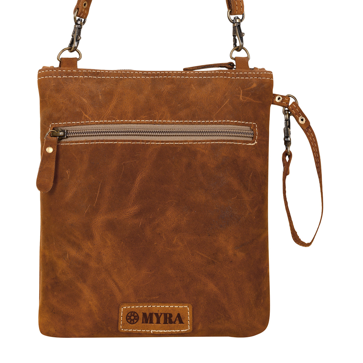 Ironwood Crossbody Bag for Women in tan with contrast stitch and tassel