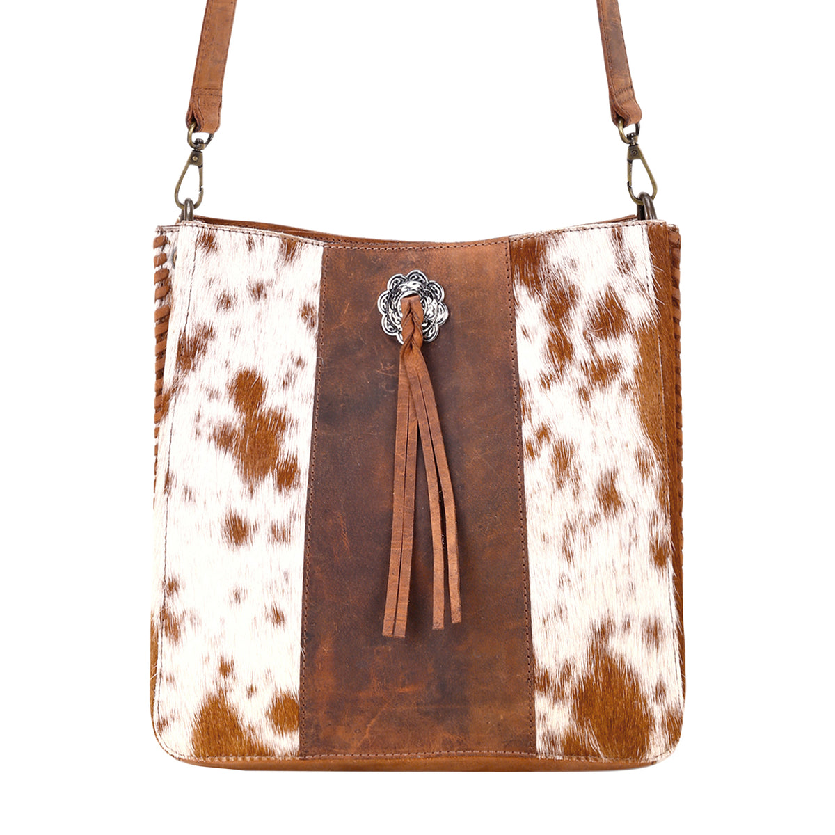 Canyonmere Crossbody Bag for Women in tan with hair on and concho