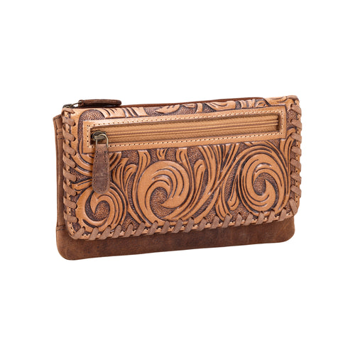 Wildfire Wallet for Women in tan with hand tooled leather