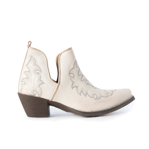Tempest Embroidered Cowgirl Booties in Ivory for Women in Genuine Leather with Snip Toe