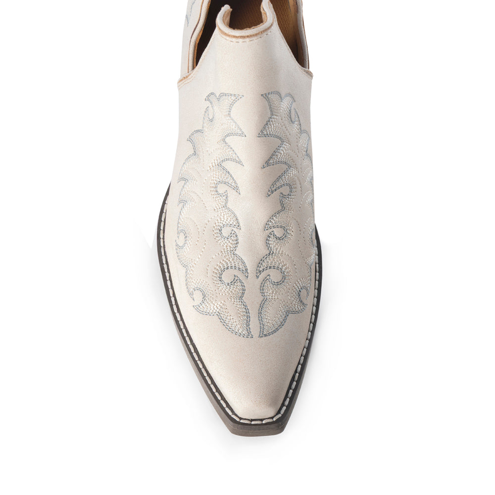 Tempest Embroidered Cowgirl Booties in Ivory for Women in Genuine Leather with Snip Toe