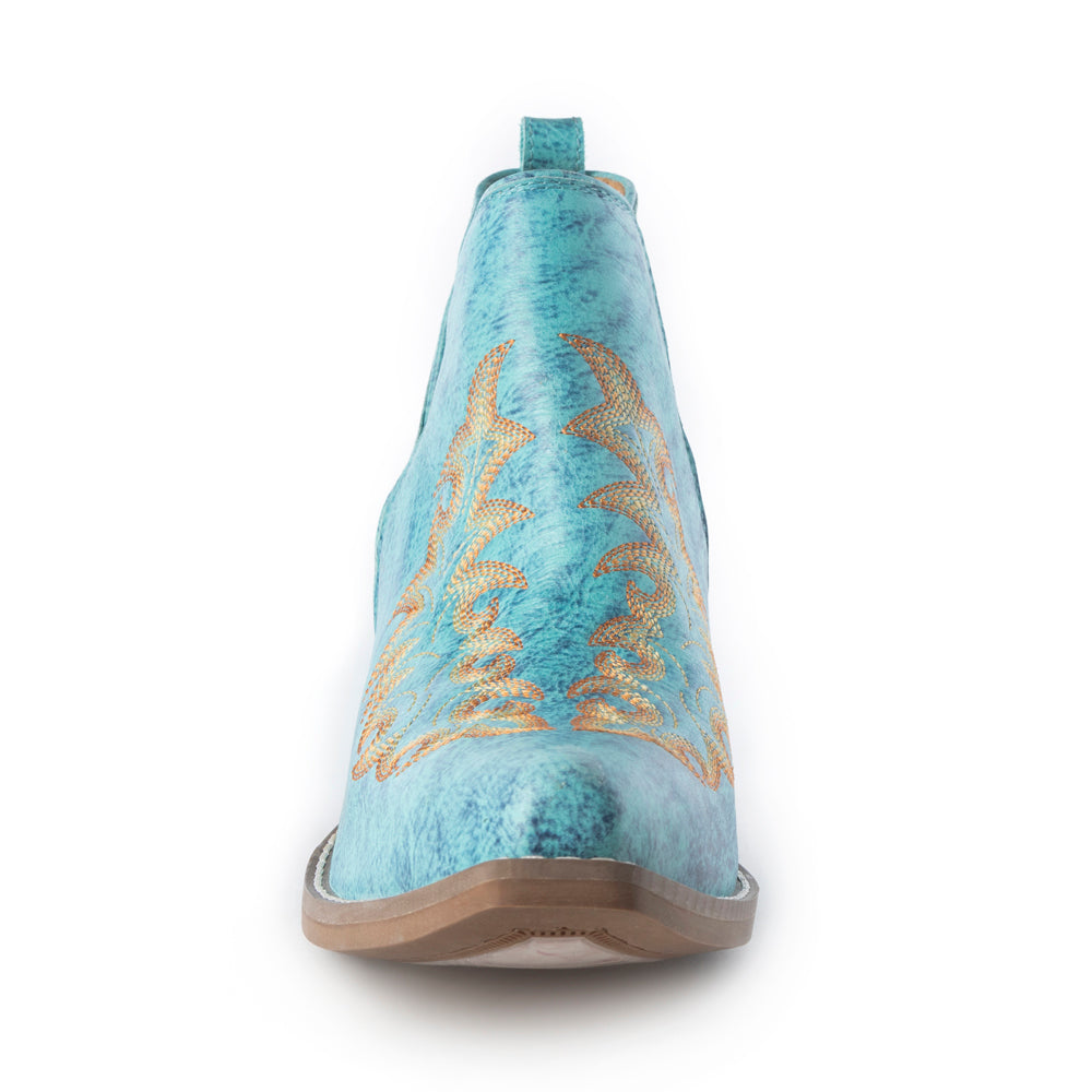 Tempest Embroidered Cowgirl Booties in Turquoise for Women in Genuine Leather with Snip Toe