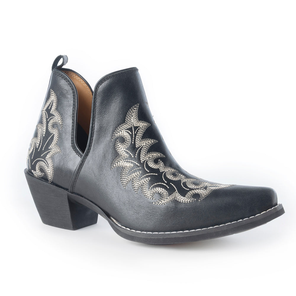 Tempest Embroidered Cowgirl Booties in Onyx for Women in Genuine Leather with Snip Toe