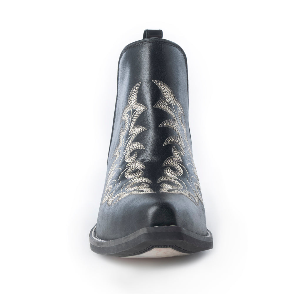 Tempest Embroidered Cowgirl Booties in Onyx for Women in Genuine Leather with Snip Toe