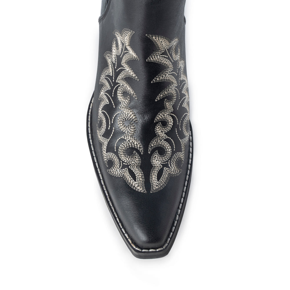 Tempest Embroidered Cowgirl Booties in Onyx for Women in Genuine Leather with Snip Toe
