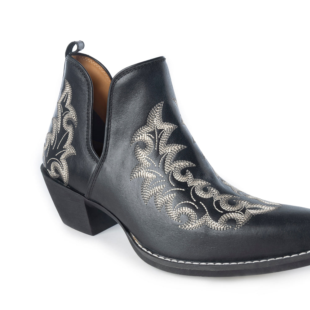 Tempest Embroidered Cowgirl Booties in Onyx for Women in Genuine Leather with Snip Toe