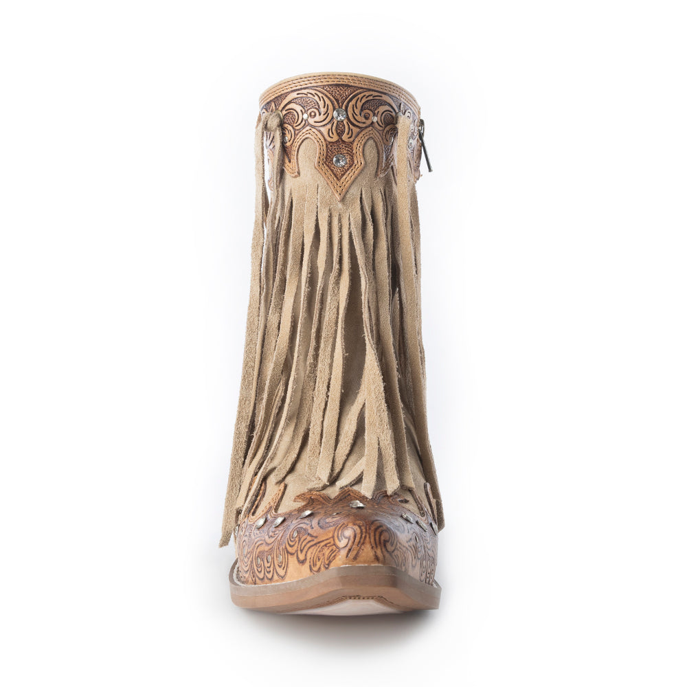 Nashville Nights Fringe Boots for Women in Ember, Handtooled Genuine Leather with Swarovski Stones