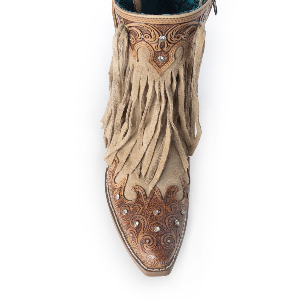 Nashville Nights Fringe Boots for Women in Ember, Handtooled Genuine Leather with Swarovski Stones