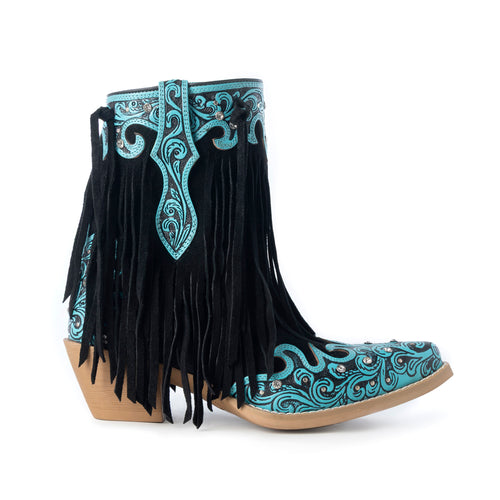 Nashville Nights Boots for Women in Twilight, Handtooled Genuine Leather with Swarovski Stones