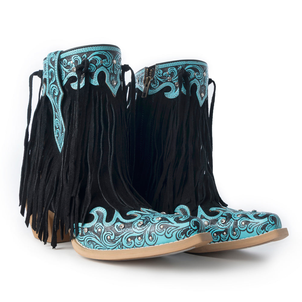 Nashville Nights Boots for Women in Twilight, Handtooled Genuine Leather with Swarovski Stones