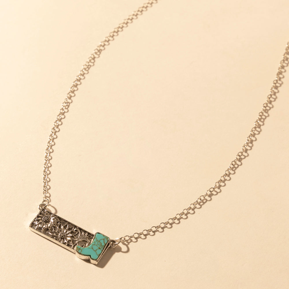 Cowgirl Boot Charm Necklace for Women in Moonlit and Turquoise