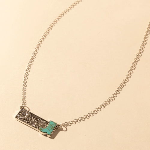 Cowgirl Boot Charm Necklace for Women in Moonlit and Turquoise